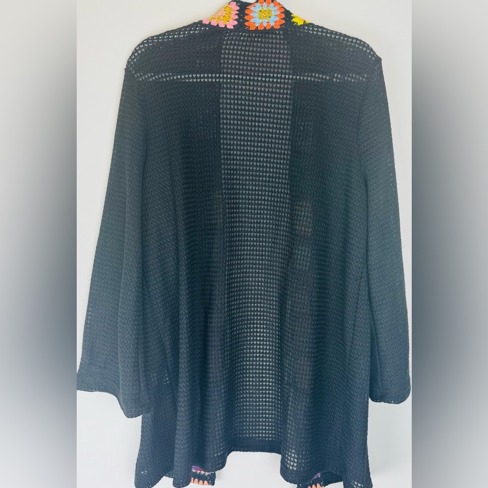 Rebellion Crochet Cardigan Black Granny Square Open Knit XL Boho - Picture 3 of 5